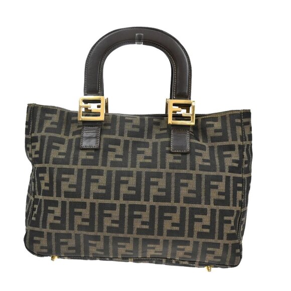 FENDI Logo Zucca Pattern Hand Bag Canvas Leather Brown GHW Italy - Picture 3 of 14